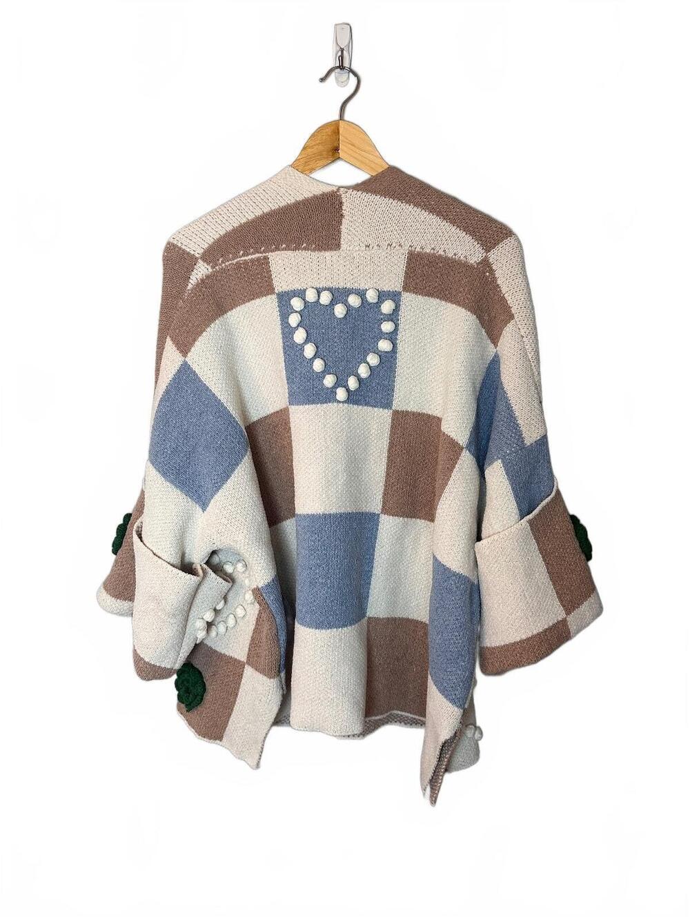 POL Patchwork Crochet Flower Heart Oversized Cardigan Sweater Size L - Picture 5 of 8